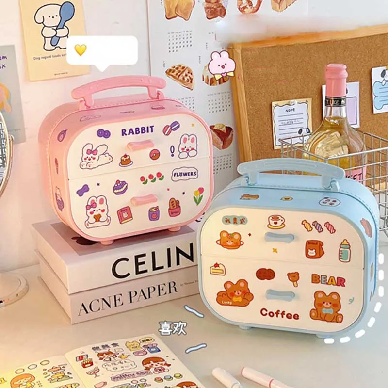 Двухслойный милый органайзер для макияжа, коробка для хранения косметики, ящик для ювелирных изделий, коробка для демонстрации чехлов, наст...