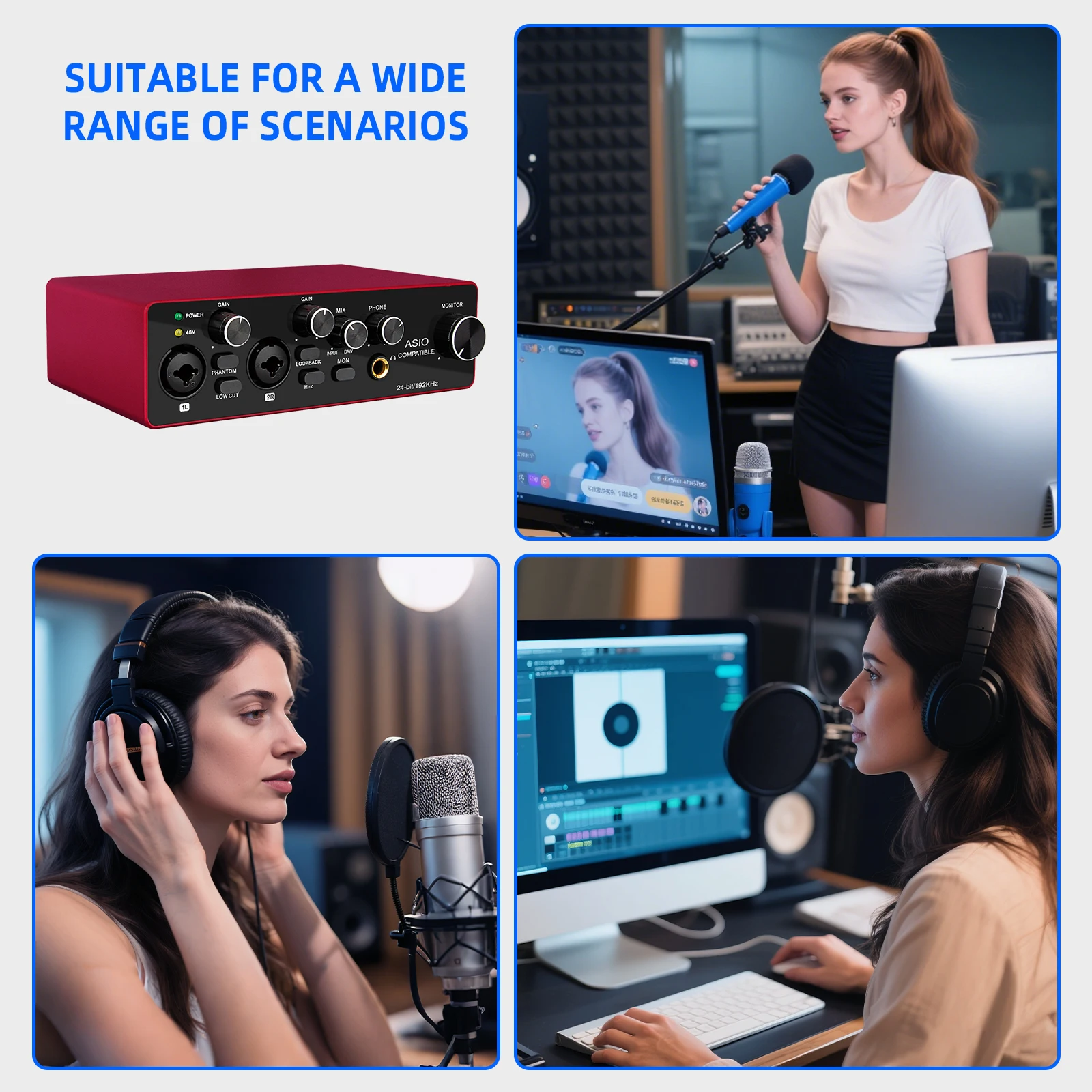Фото Звуковая карта RX2 Professional ASIO, 2-канальный USB-аудиоинтерфейс для живой записи №5