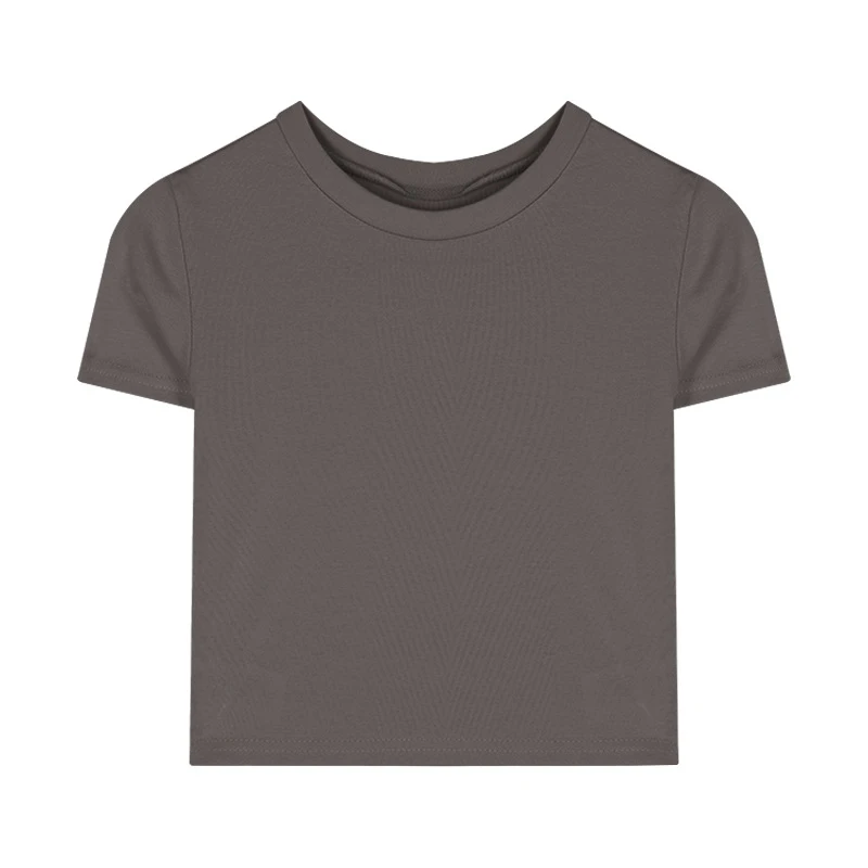 Футболка женская облегающая однотонная с коротким рукавом и круглым вырезом