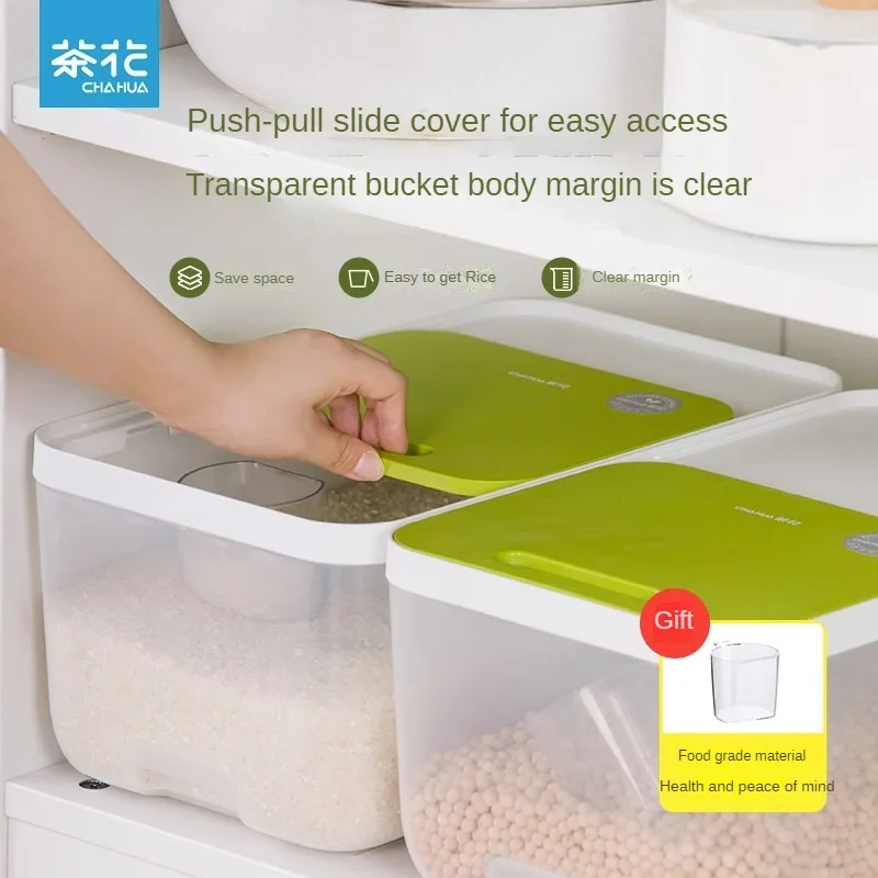 

CHAHUA Household Rice Bucket Sliding Lid Plastic Rice Bucket Storage Box Food Grade Kitchen Flour Sealed Storage Tank