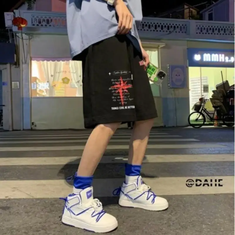 Мужские летние спортивные шорты с драпированным шнурком и принтом звезд