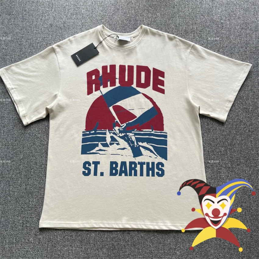 

Vintage RHUDE Sailing Print T Shirts Men Women Oversized Tee Top Summer T-shirt