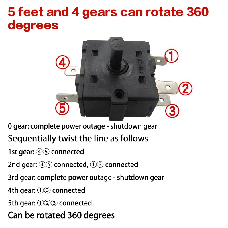 1 шт., электрический обогреватель, переключатель положения передач, аксессуары, 3-контактный 5-контактный поворотный переключатель, переменный ток 250 В, 16 А