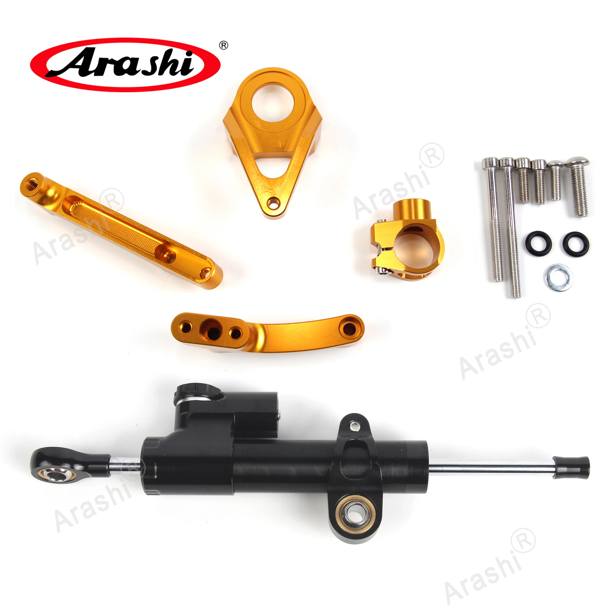 Фото Arashi для SUZUKI GSXR1300 98-16 кронштейн стабилизатора рулевого демпфера детали двигателя алюминий нержавеющая сталь золото серебристый черный крепление №2