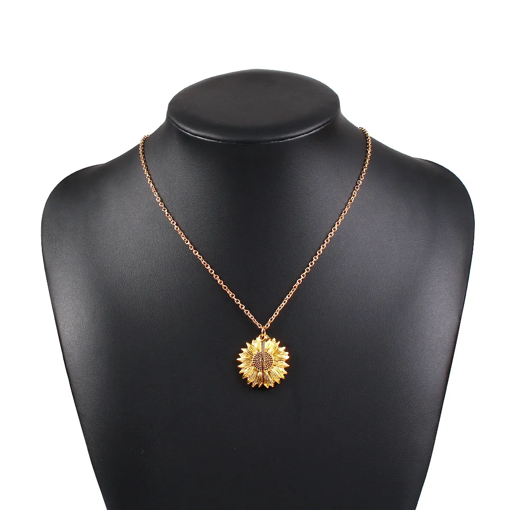 Vintage creative necklace cross-border personality hip hop can open sunflower pendant sunflower ornament