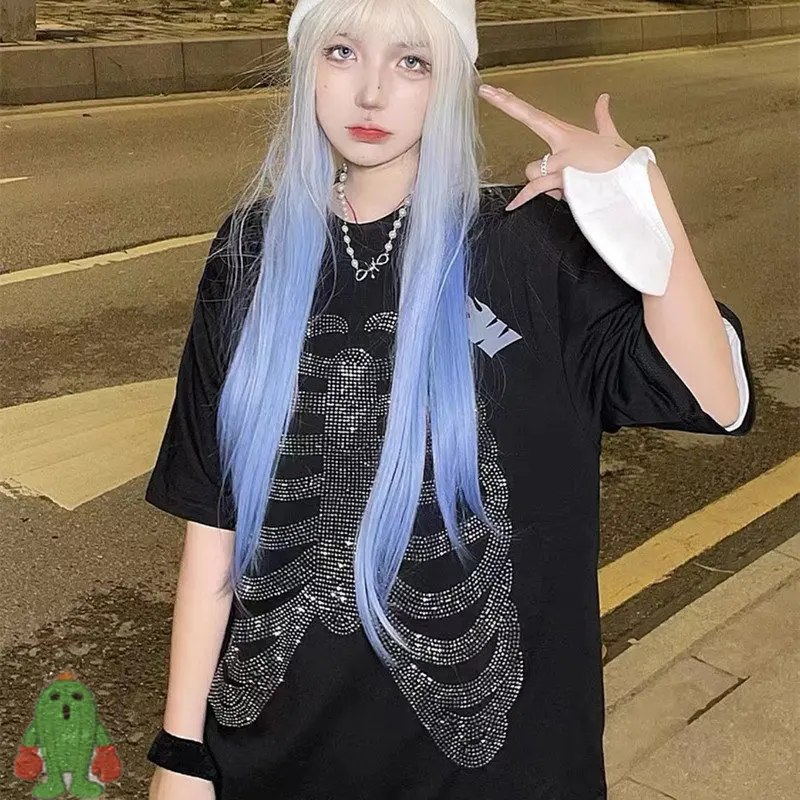 

Hip Hop Street KAPITAL T Shirts High Quality Hot Diamond Skeleton Vintage Short Sleeve Tops Tee T-shirt