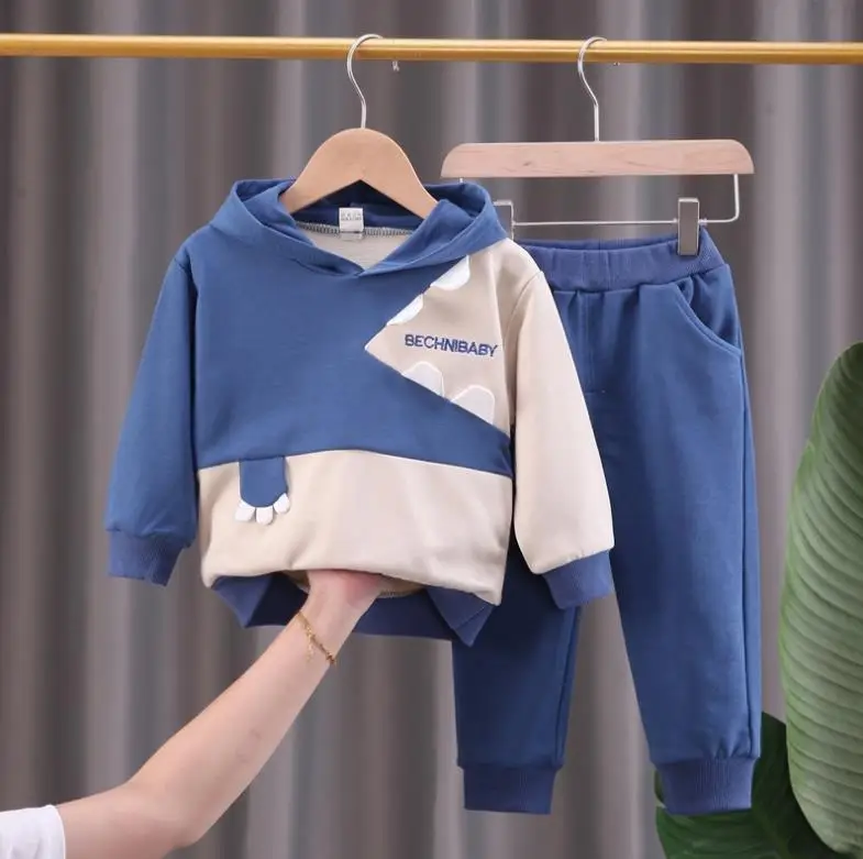 

Toddler fashion children baby clothing suit boy patchwork hooded sweatshirt and pant casual kids sport suit infant bebes clothes