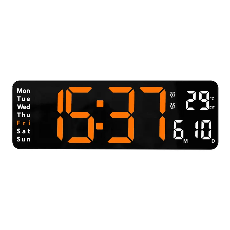 Large Digital Wall Clock Remote Control Temp Date Week Display Power Off Memory Table Clock Wall-mounted Dual Alarm LED Clocks images - 6