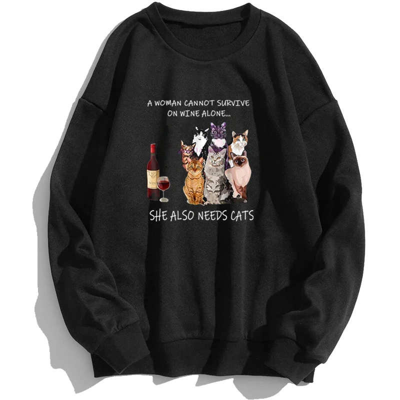 

Кошка забавная кавайная женщина не может выживать на винном одиночестве она также нуждается в детской толстовке мужской осенний джемпер с ...