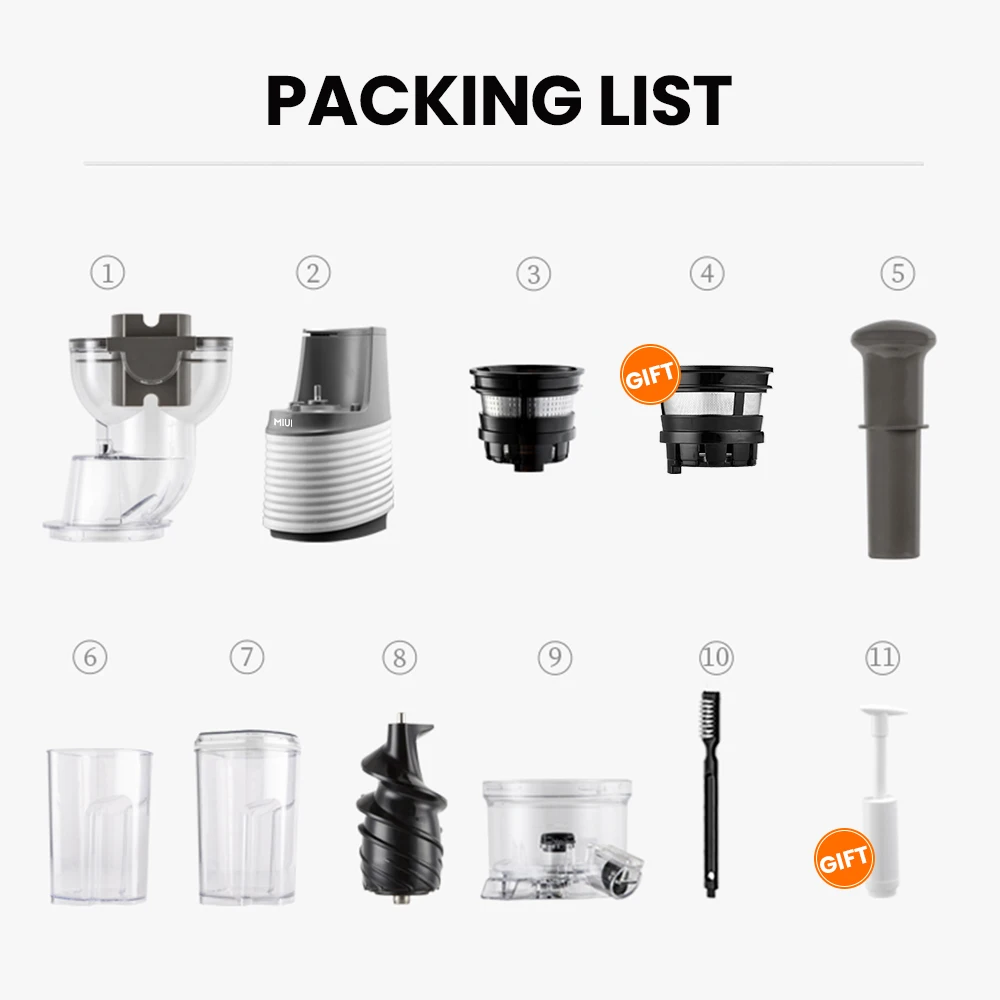 MIUI Slow Juicer New FilterFree Electric Cold Presses with Stainless Steel strainer (FFS6),Rated power 250W, Modle-Professional images - 6