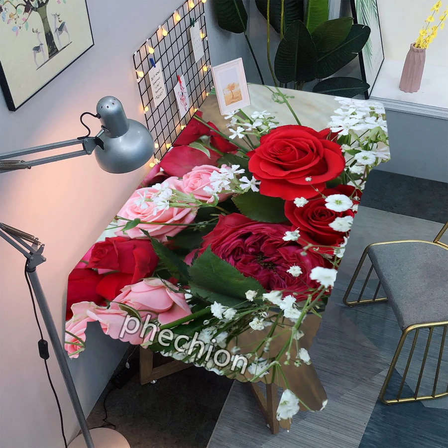 Красная роза 3D Печатный обеденный стол искусственная ткань прямоугольная и