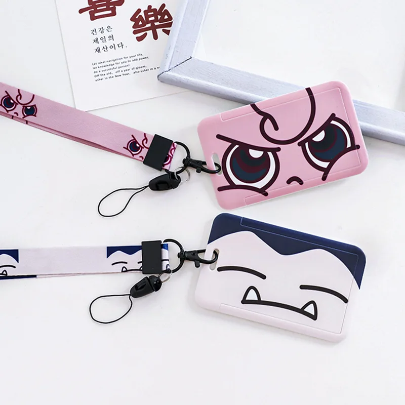 

Pokemon Snorlax Jigglypuff Cartoon Card Set Key Chain Card Holder Bag Fashion Hanging Neck Card Holder Bus Subway Card Cover
