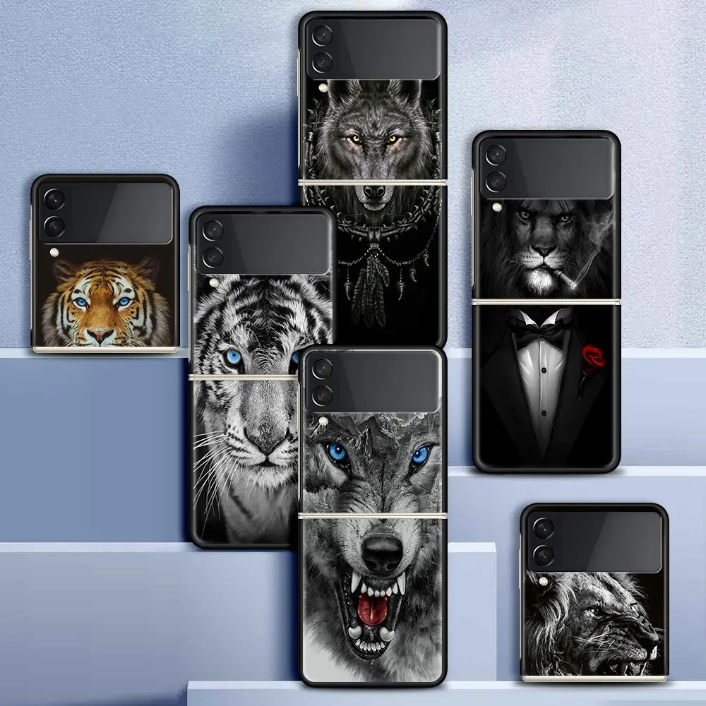

Wolf Lion Animal Funda Case For Samsung Galaxy Z Flip 3 5G Luxury ZFlip3 Black PC Hard Shockproof Back Phone Coque Tampa