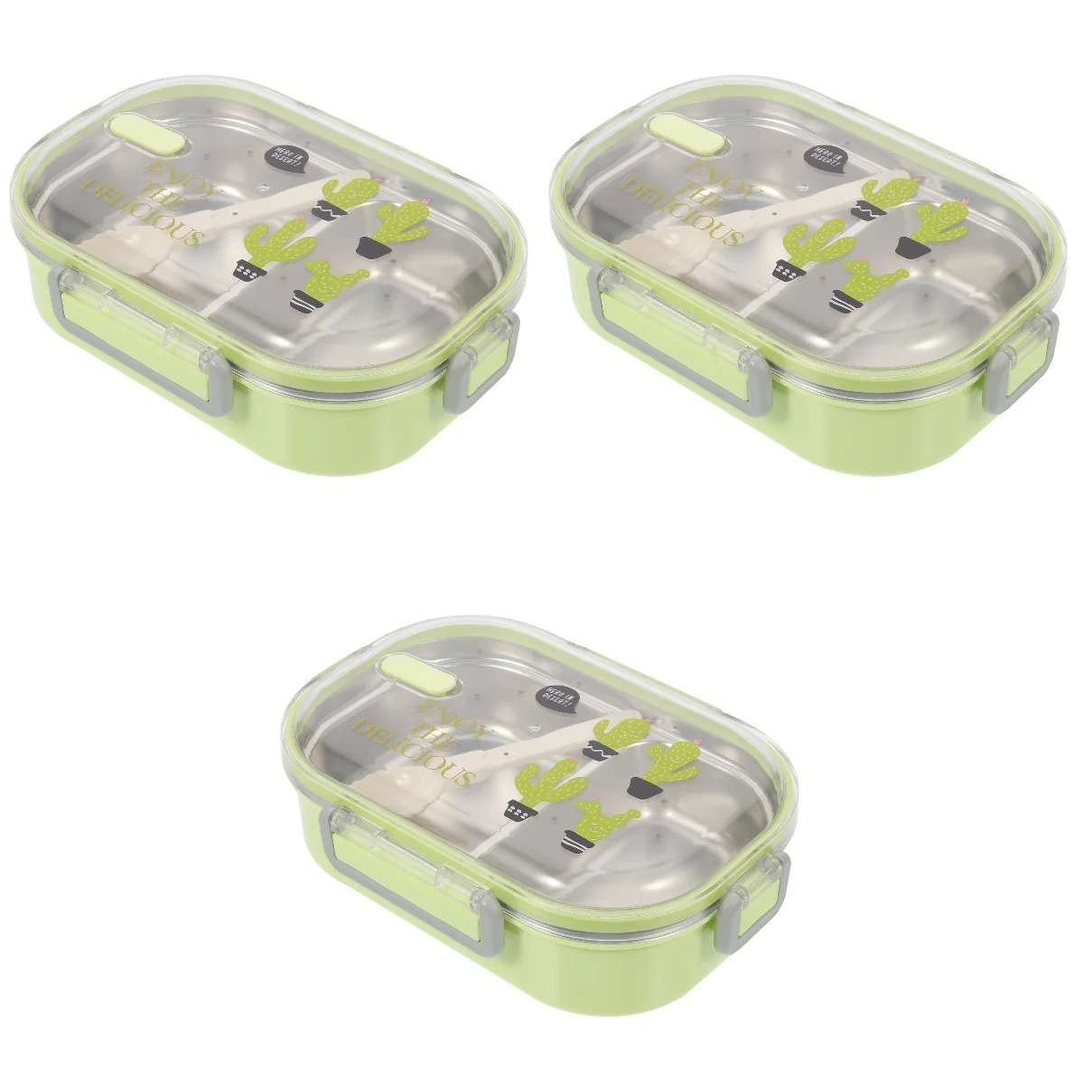 

3pcs Multi-function Bento Box Stainless Steel 2-gird Bento Box Student