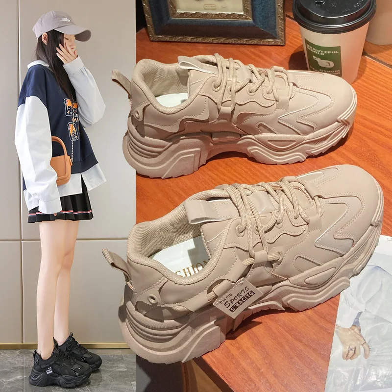 

Dad Chunky Sneakers Casual Vulcanized Shoes Woman High Platform Winter Sneakers Femme Lace Up White Basket Sneakers Women