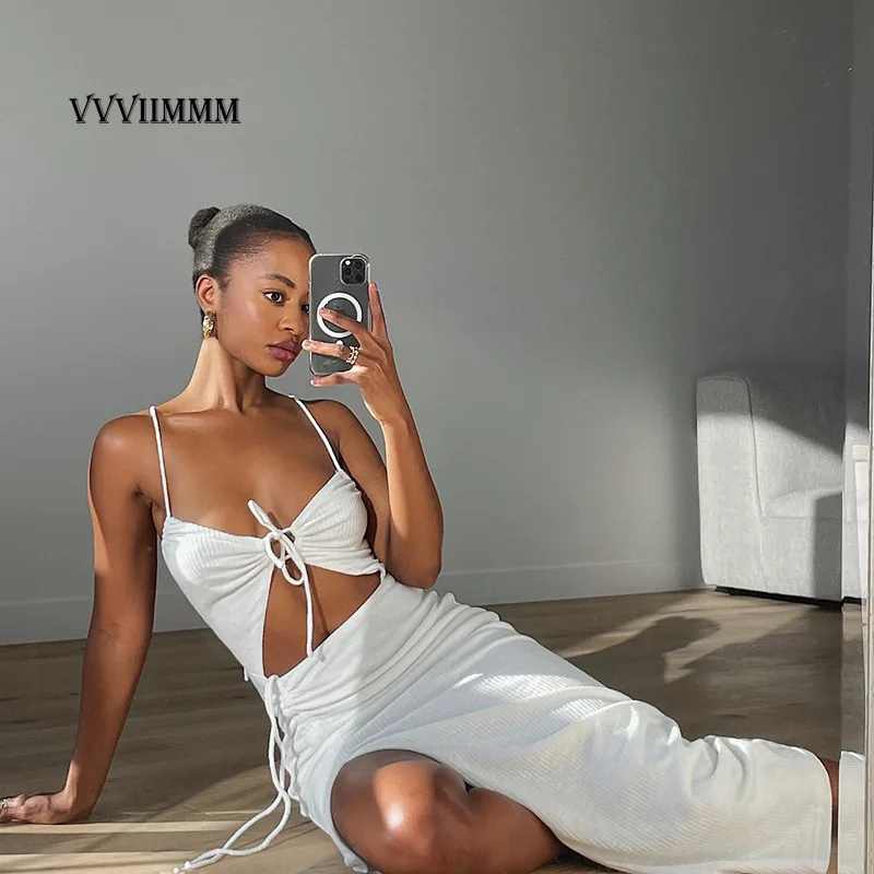 

Women's Clothing 2022 Summer New Sexy Hollow Out Beautiful Back Strap Suspender Dress Women Traf T-shirts Robe Dresses Woman