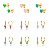 925 sterling silver ear needle enamel heart stud earrings for women korean trendy pendant hoop earrings valentines day present