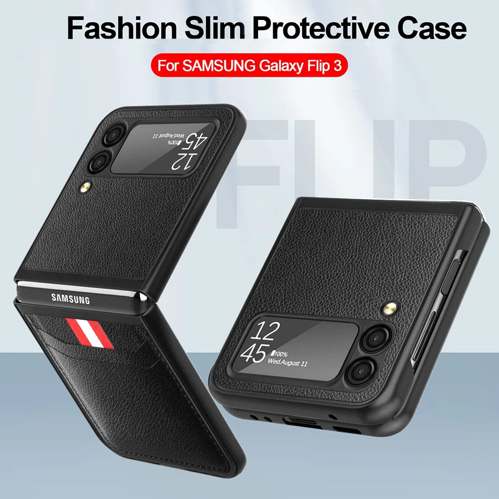 

Folding PU Leather Protective Case for Samsung Galaxy Z Flip 3 Flip4 Flip 4 Flip3 5G Anti-knock Cover with Card Holder Cases