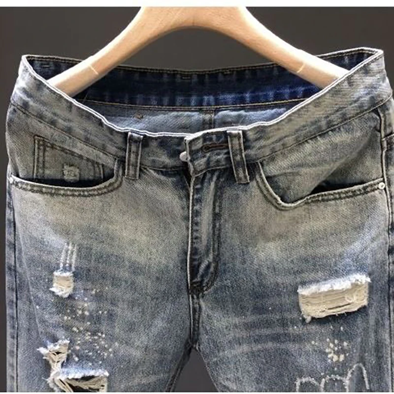 Polarized Jeans Men's Summer 2023 New Trendy Beggar Rotten Pants Slim Light-colored Nine-point Small Foot Pants