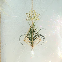 air plant holder metal lotus geometric planter hanger with crystal chain modern home decor airplant christmas wedding room gift