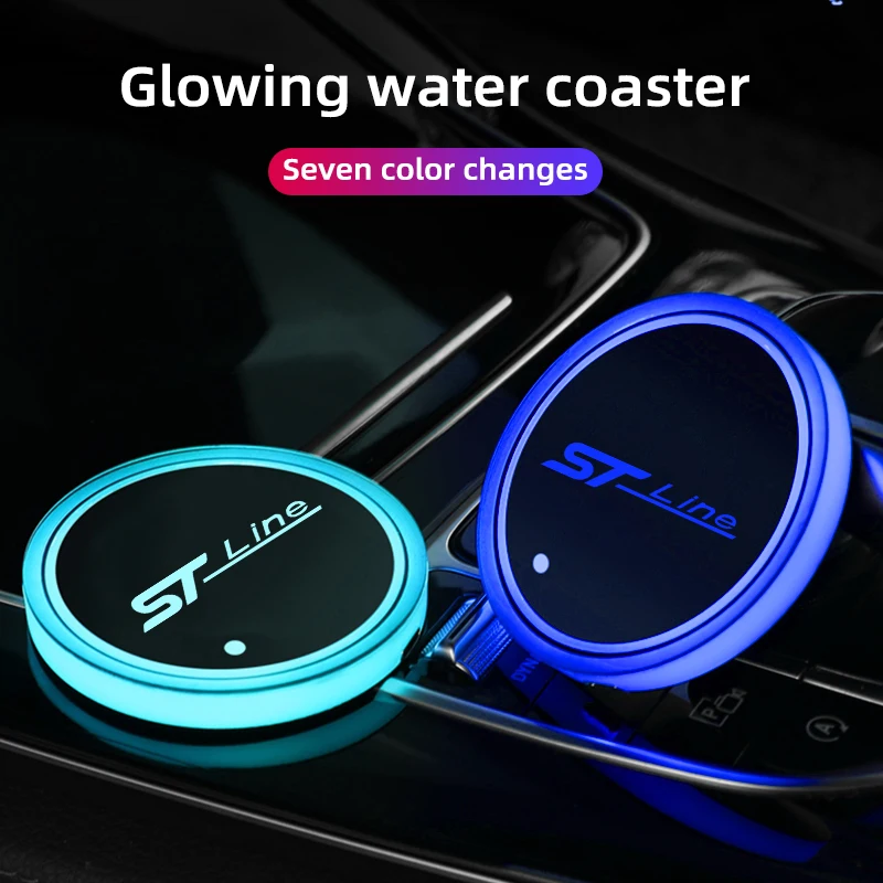 Car Luminous Water Cup Mat Non-Slip Mat For Ford ST STLine Vignale Taurus kuga Induction Colorful Modification Ambience Light