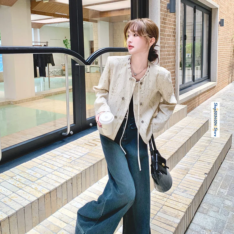 Женская короткая куртка с принтом элегантная шикарная двубортная Повседневная