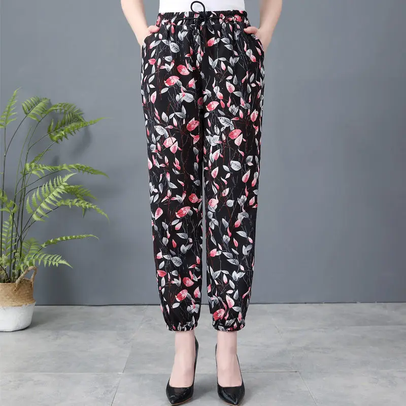

2022 Summer Women's New High Waist Thin Bloomers Female High Waist Casual Trousers Ladies Fashion Printed Harem Pants E192