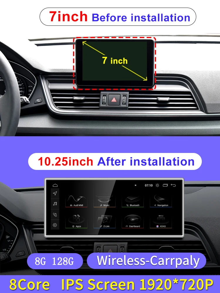 

Qualcomm 8G 128G Android13 10,25 дюймов Carplay AUTO для AUDI 2018-2022 Q5 Q5L автомобильные видеоплееры GPS-навигация смарт-экран