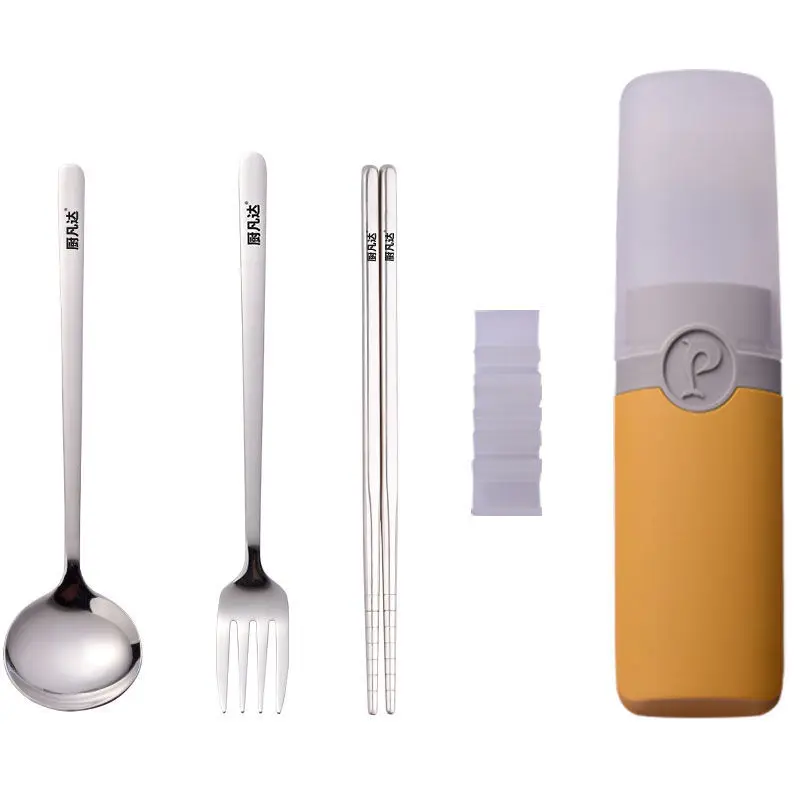 Portable tableware set student high-value stainless steel tableware three-piece set portable ins tableware household