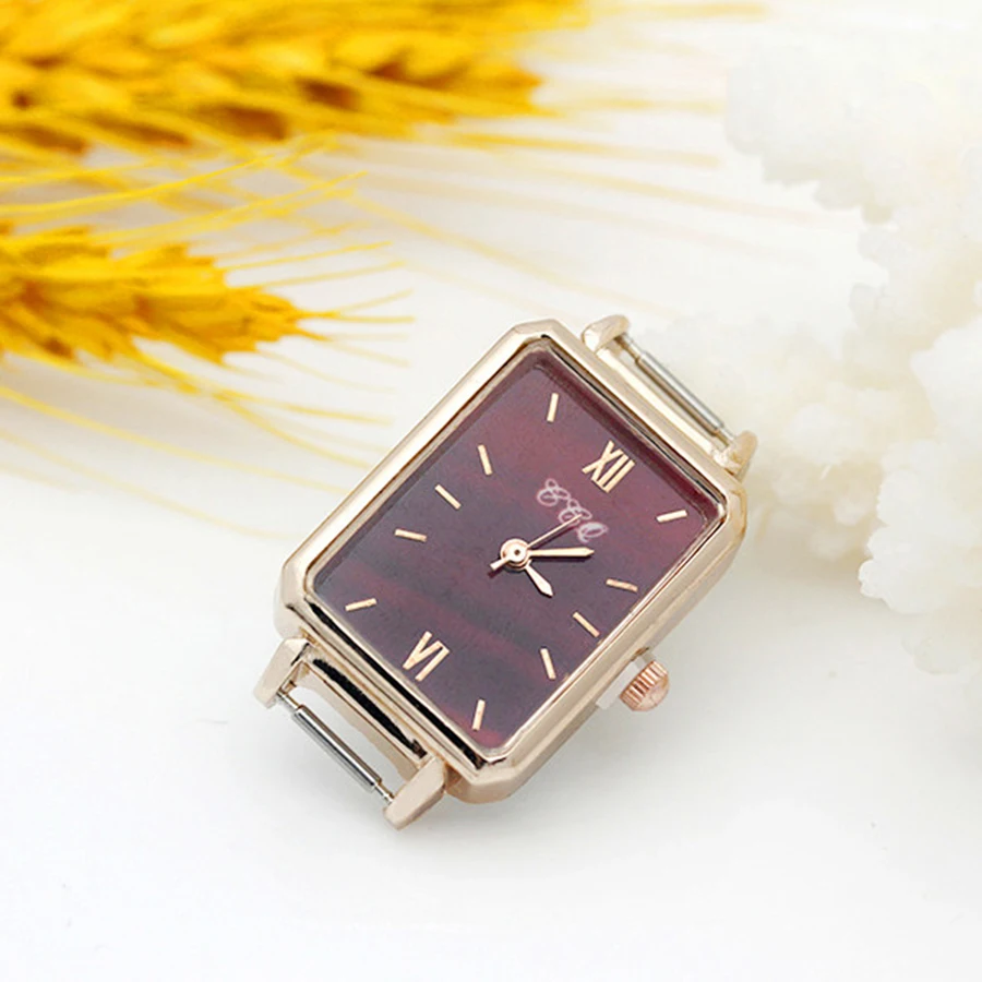 Diy Personality Rose Gold Small Rectangle Watch Header With Thin（10mm） Watchband Gradient Surface Watch Accessories Wholesale