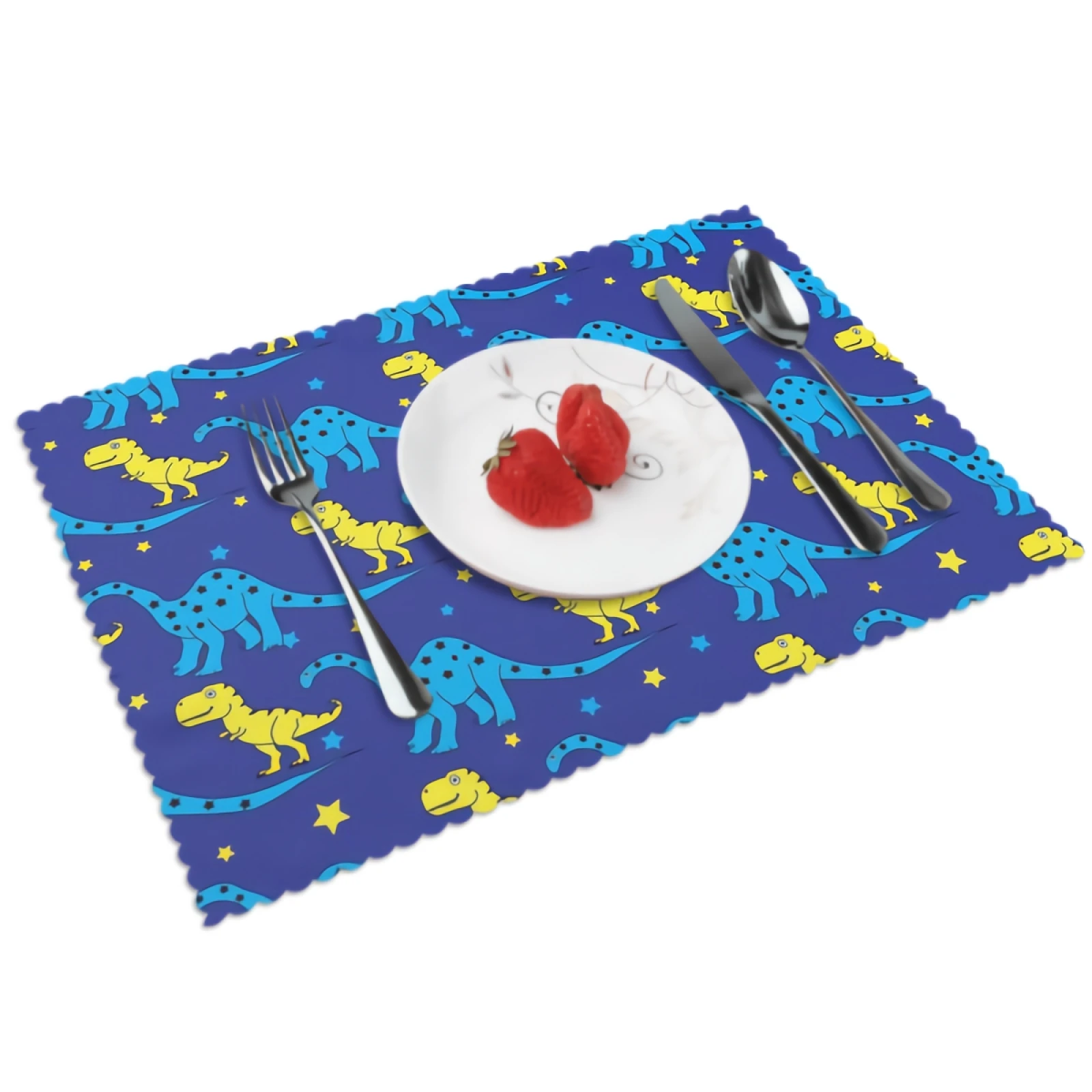

Cute Hand Drawn Dinosaur Placemats Blue Yellow Dino Kids boys Placemat Set of 4 Heat-Resisting Non Slip Table Mats