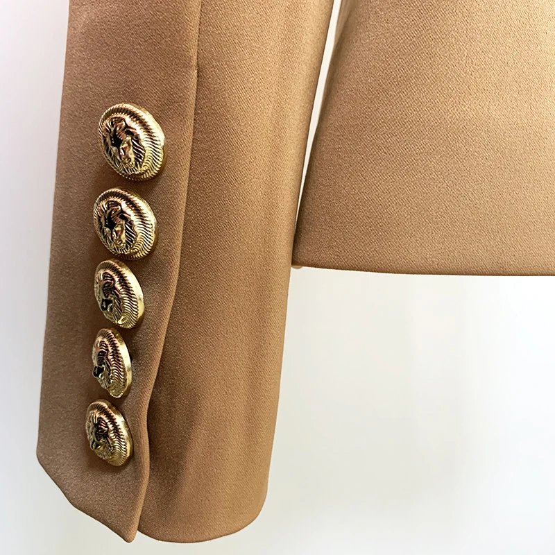 HIGH QUALITY Newest 2023 Star Style Designer Jacket Women's Classic Lion Buttons Double Breasted Slim Fit Blazer Brown