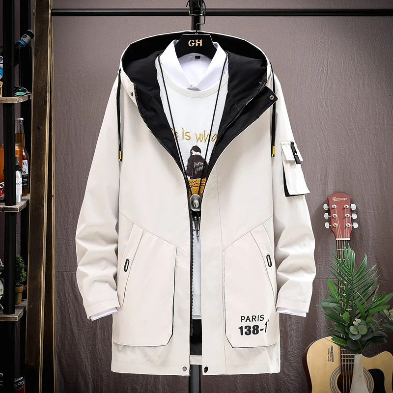 In autumn and winter, hooded teenagers plush medium long windbreaker, men's cotton jacket, cotton padded jacket, men's casual ja