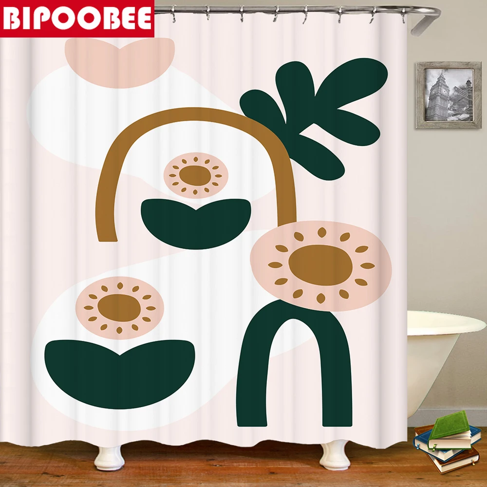 Водонепроницаемая шторка для душа занавеска ванны с цветочным принтом крючками