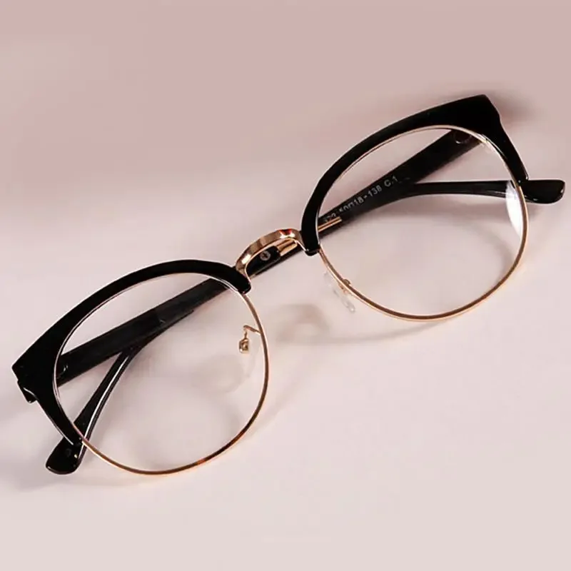 

New Style Anti-Radiation Goggles Plain Glass Spectacles Fashion Women Metal+Plastic Semicircle Frame Glasses Colorful Optical