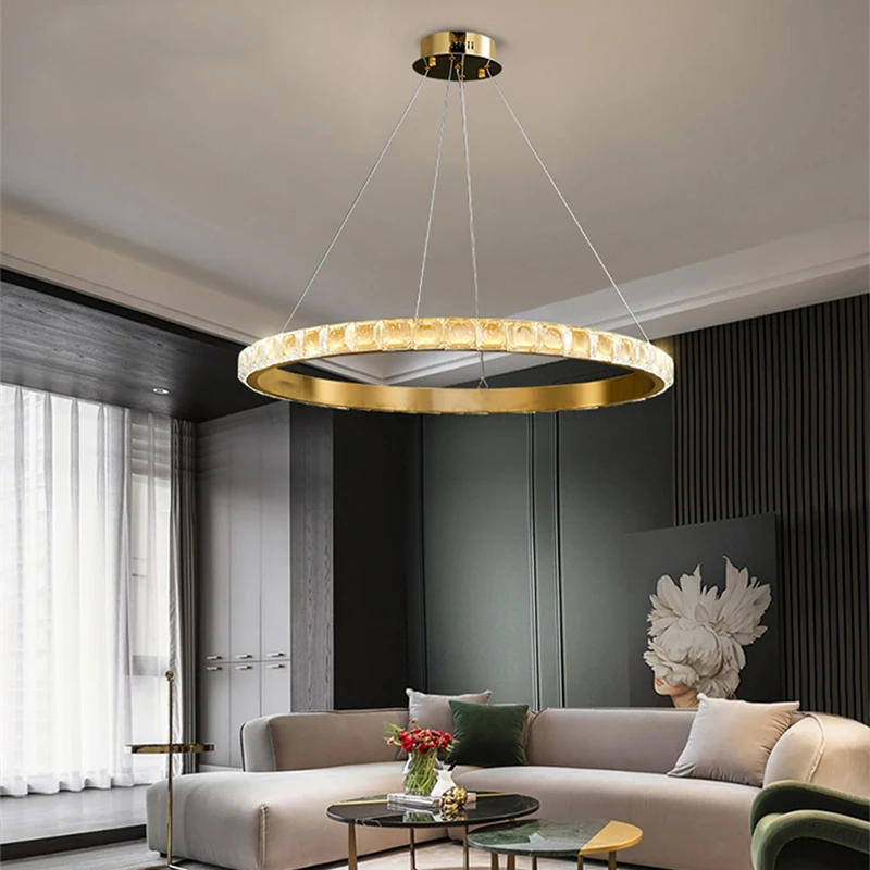 

Art Led Chandelier Pendant Lamp Light Room Decor Modern Polycyclic Round Crystal Ceiling Hotel Villa Minimalist Hanging Suspend
