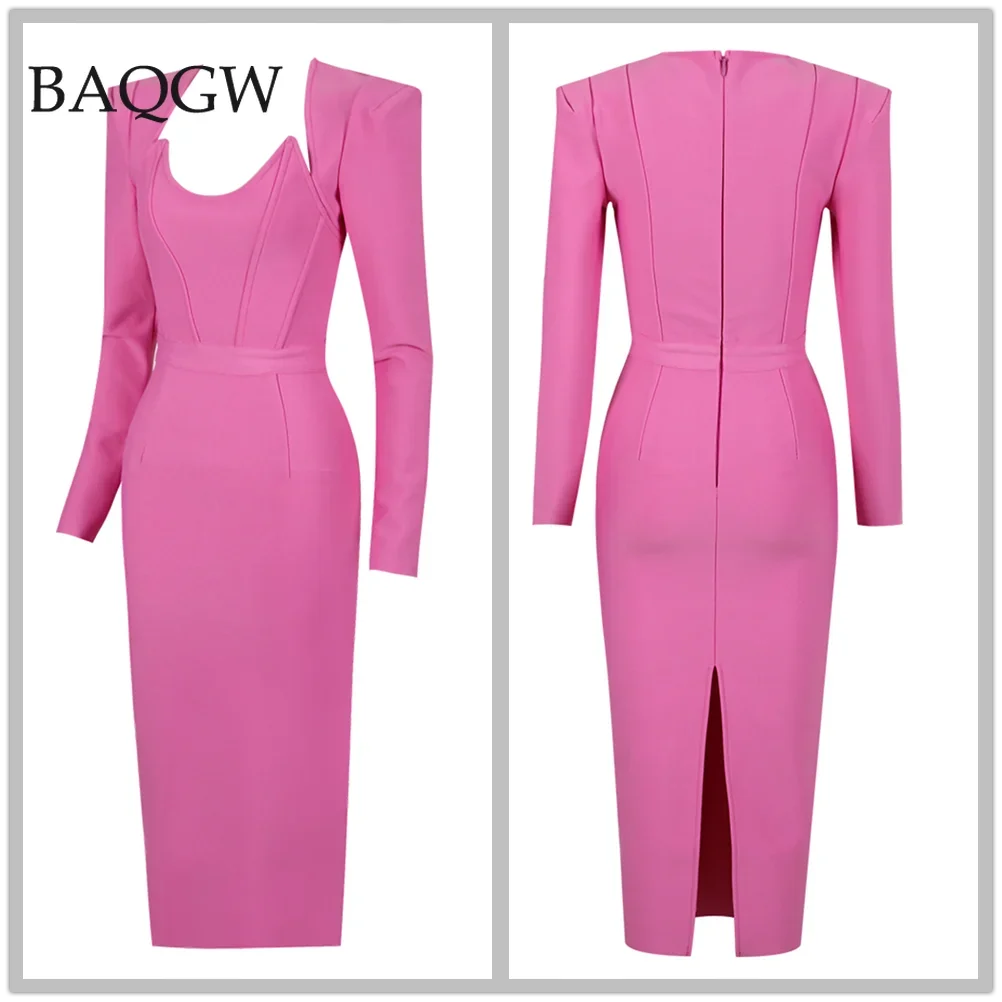 Женское облегающее платье с V-образным вырезом и длинным рукавом