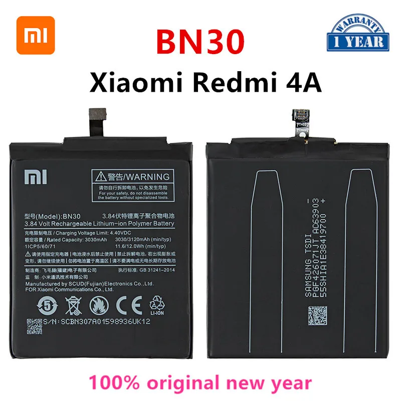 

Xiao mi 100% Orginal BN30 3120mAh Battery For Xiaomi Redmi 4A Redmi4A BN30 High Quality Phone Replacement Batteries