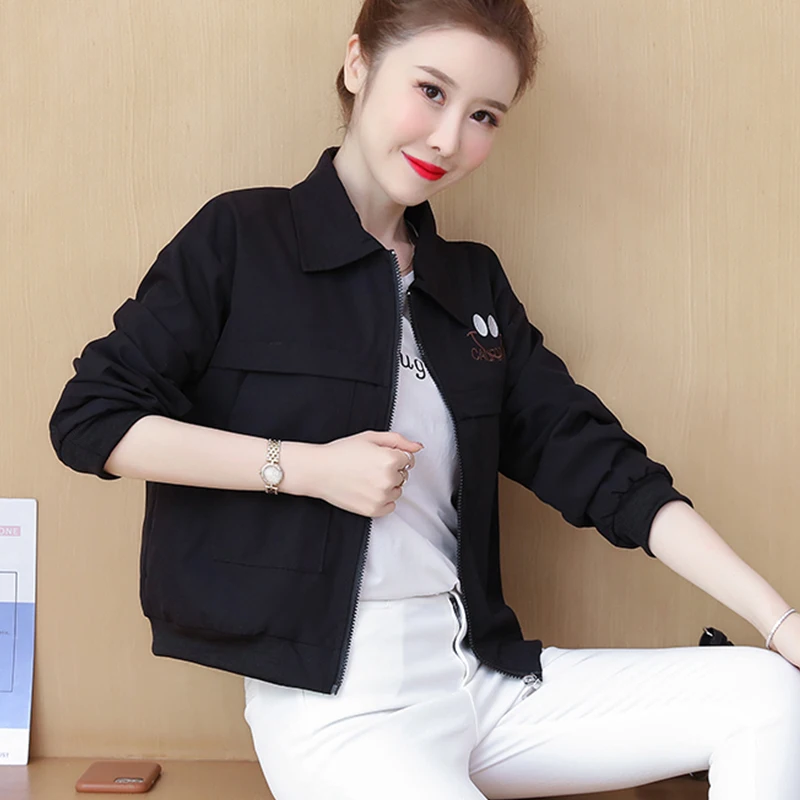 

2022 Korean Fashion Autumn Embroidery Windbreaker Bomber Jacket Women Long Sleeve Tops Baseball Jacket Short Coat Female Outwear