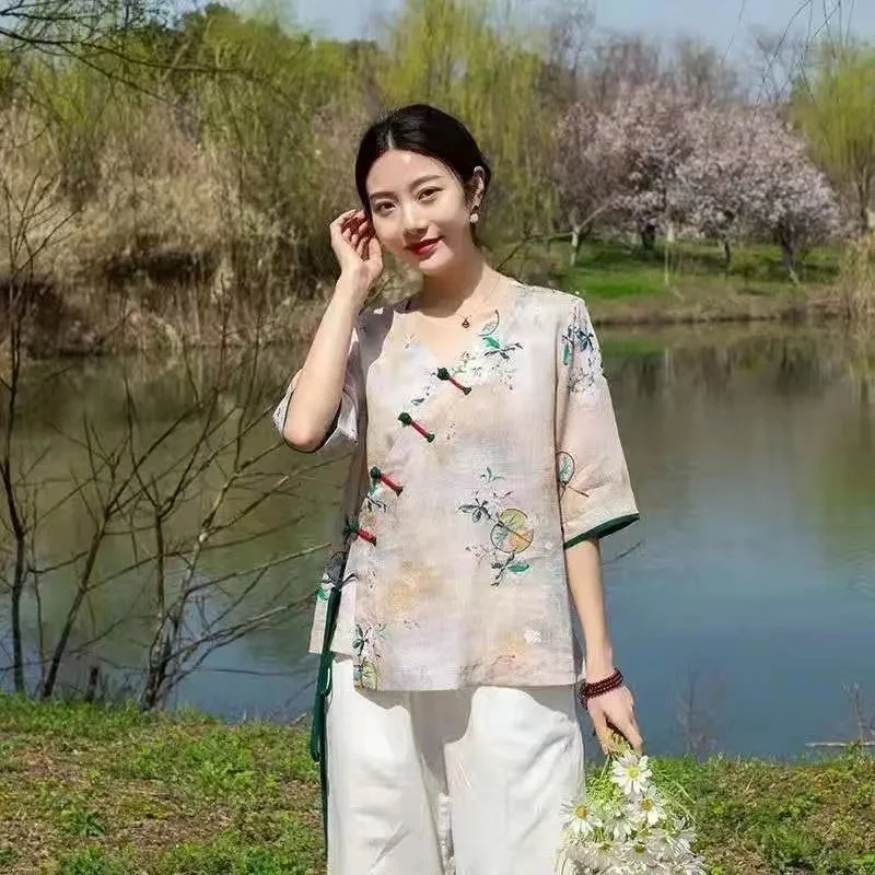 

Chinese Traditional Women's Short-sleeved Cardigan Classical Dance Clothes Gorgeous Spring And Summer Hanfu T-shirt