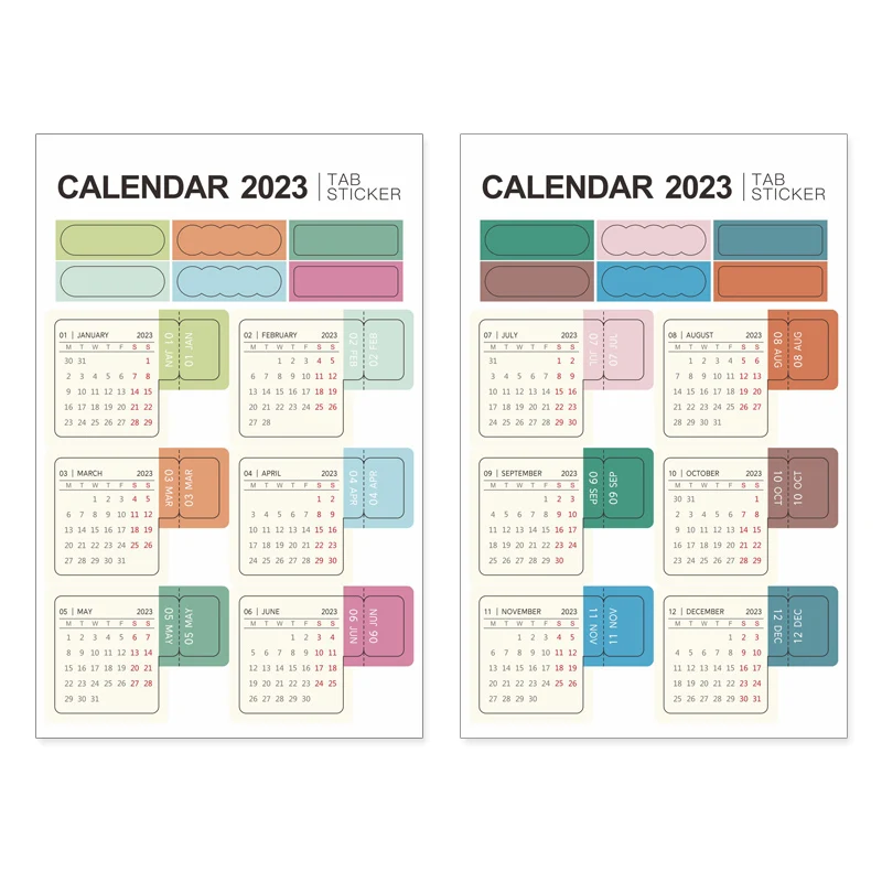 

2023 Calendar Stickers Journal Planner Index Label Tags Monthly Schedule Agenda Label Tabs Kawaii Stationery Stickers