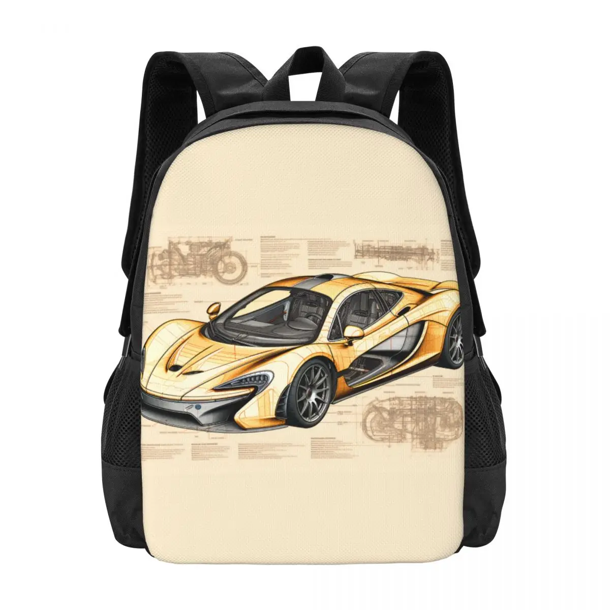 

Powerful Sports Car Backpack Student Drawings Sketch Style Print Backpacks Fun School Bags Camping High Quality Rucksack
