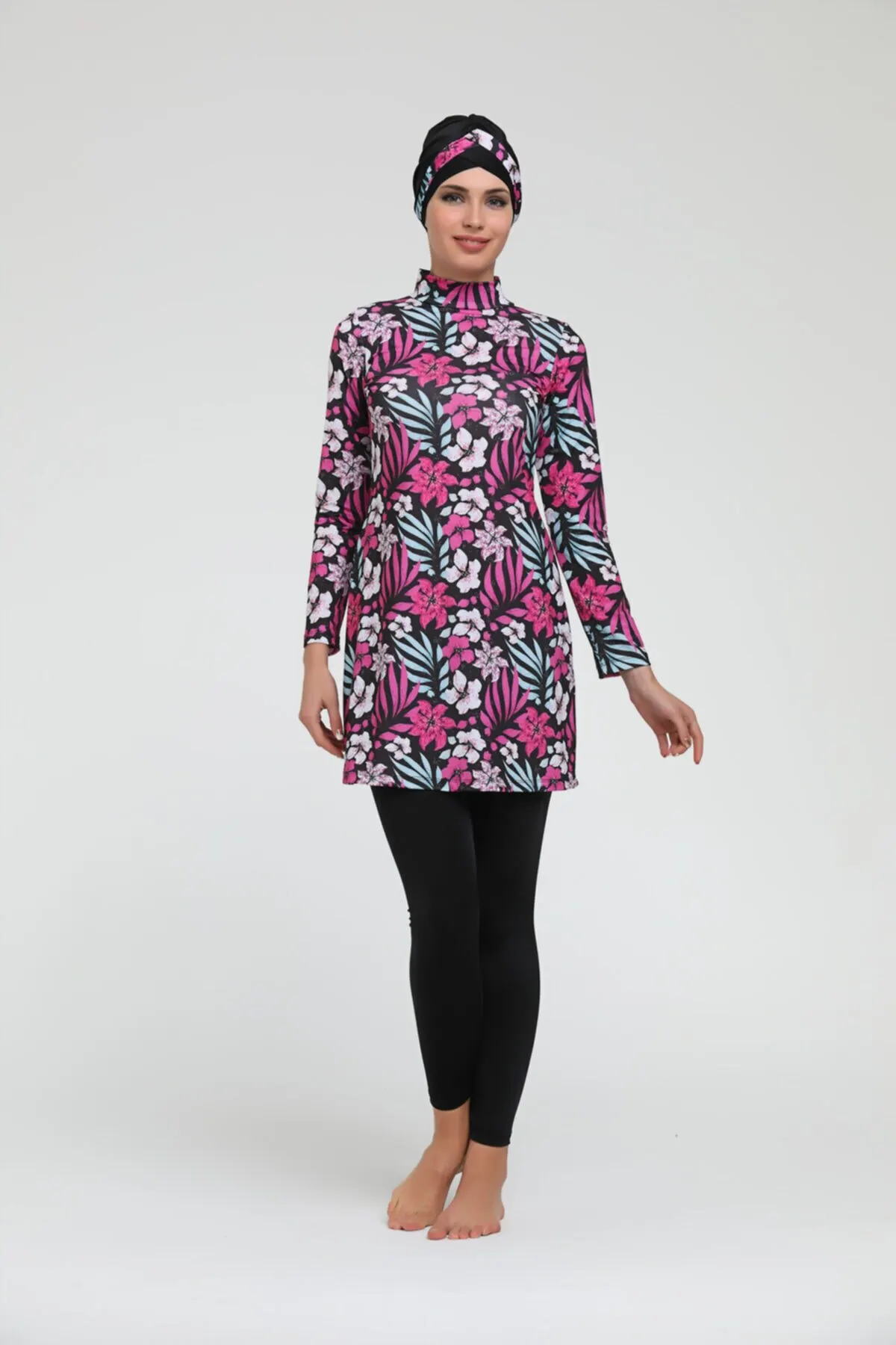 

Muslim Burkinis Black Long Sleeve Swimwear Modest Summer Clothing Hijab Sport Swimsuit Islamic Full Cover