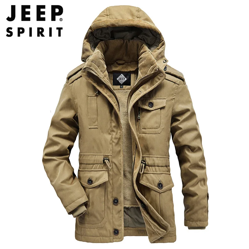 

JEEP SPIRIT cotton-padded men jacket winter coat fashion casual thickening winter warm cold-proof detachable liner clothes Parka