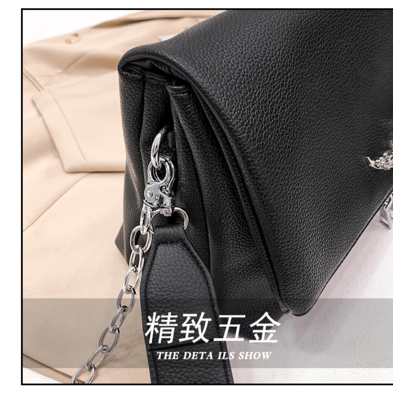 

Women Bag Black Messenger Bag Beaded Decoration Double Chain Shoulder Bag
