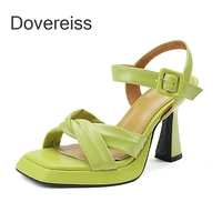 dovereiss fashion womens summer square toe white green sandals new elegant stilettos heels buckle narrow band platform 33 40