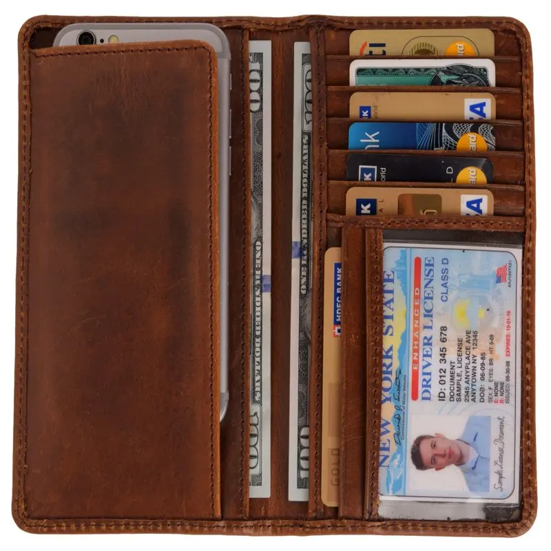 

Top Grain Brown Leather Long Wallet for Men, Bifold Rodeo Wallet, Card Holder For Men, For CheckBook & ID Cards, Gift For Father
