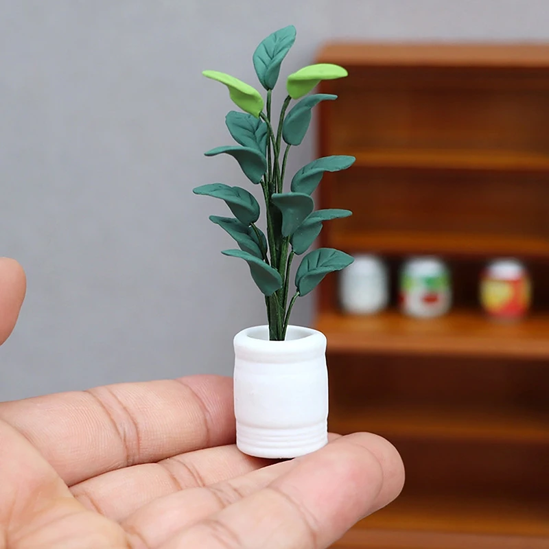 

1:12 Dollhouse Miniature Potted Tree Plant Green Leafed Bonsai Garden Decor Toy Doll House Accessories