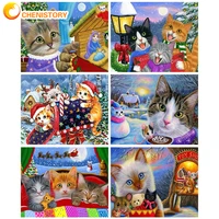 chenistory christmas diy picture by number cat landscape oil painting by numbers on canvas digital painting frameless draw numbe