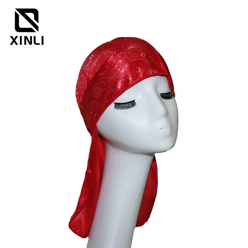 Взрослые женщины красного цвета атласный длинный хвост Doo Rag Durag банданы кепка